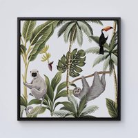 Warren Reed - Designer Tropical Sloths Framed Canvas in Black | Size: W30" x H30"