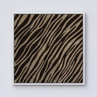 Warren Reed - Designer Golden Zebra Print Framed Canvas in Off-White | Size: W16" x H16"