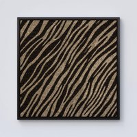 Warren Reed - Designer Golden Zebra Print Framed Canvas in Black | Size: W30" x H30"