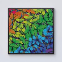 Warren Reed - Designer Multicoloured Butterflies Framed Canvas in Black | Size: W30" x H30"