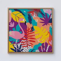 Warren Reed - Designer Tropical Flamingoes Framed Canvas in Light Brown | Size: W30" x H30"