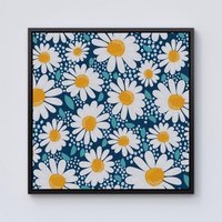 Warren Reed - Designer Camomile Flowers Framed Canvas in Black | Size: W30" x H30"