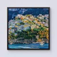 Warren Reed - Designer Positano, Amalfi Coast Framed Canvas in Black | Size: w10 inch x h10 inch