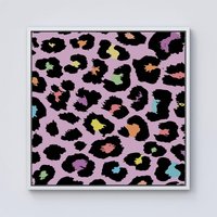 Warren Reed - Designer Pink Leopard Print Framed Canvas in Off-White | Size: w40 inch x h40 inch