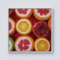 Warren Reed - Designer Citrus & Pomegranate Framed Canvas in Off-White | Size: W16" x H16"