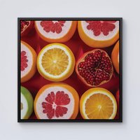 Warren Reed - Designer Citrus & Pomegranate Framed Canvas in Black | Size: w40 inch x h40 inch