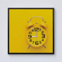 Warren Reed - Designer Yellow Alarm Clock Framed Canvas in Black | Size: W30" x H30"