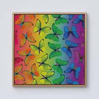 Warren Reed - Designer Multicoloured Butterfly Pattern Framed Canvas in Light Brown | Size: W16" x H16"