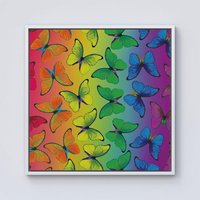 Warren Reed - Designer Multicoloured Butterfly Pattern Framed Canvas in Off-White | Size: W30" x H30"