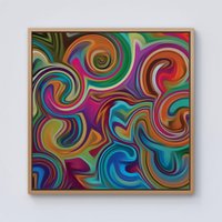 Warren Reed - Designer Colourful Wave Pattern Framed Canvas in Light Brown | Size: w10 inch x h10 inch