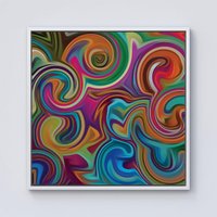 Warren Reed - Designer Colourful Wave Pattern Framed Canvas in Off-White | Size: W30" x H30"