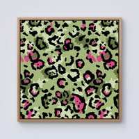 Warren Reed - Designer Green & Pink Leopard Print Framed Canvas in Light Brown | Size: W16" x H16"