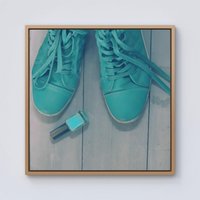 Warren Reed - Designer Lipstick Shoes Framed Canvas in Light Brown | Size: W16" x H16"