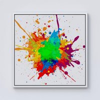 Warren Reed - Designer Paint Splash Framed Canvas in Off-White | Size: w40 inch x h40 inch