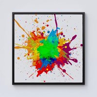 Warren Reed - Designer Paint Splash Framed Canvas in Black | Size: w40 inch x h40 inch