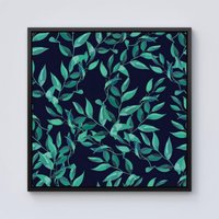 Warren Reed - Designer Delicate Green Foliage Framed Canvas in Black | Size: W16" x H16"