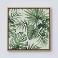 Warren Reed - Designer Exotic Palm Leaves Framed Canvas in Light Brown | Size: W16" x H16"