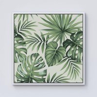 Warren Reed - Designer Exotic Palm Leaves Framed Canvas in Off-White | Size: W30" x H30"