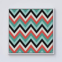 Warren Reed - Designer Geometric Colored Chevron Pattern Framed Canvas in Off-White | Size: w10 inch x h10 inch