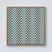 Warren Reed - Designer Geometric Herringbone Chevron Blues Framed Canvas in Light Brown | Size: w40 inch x h40 inch