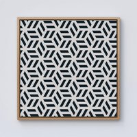 Warren Reed - Designer Geometric Monochrome Hexagonal Pattern Framed Canvas in Light Brown | Size: w40 inch x h40 inch