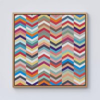 Warren Reed - Designer Geometric Multi Colored Chevron Pattern Framed Canvas in Light Brown | Size: w10 inch x h10 inch