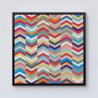 Warren Reed - Designer Geometric Multi Colored Chevron Pattern Framed Canvas in Black | Size: W30" x H30"