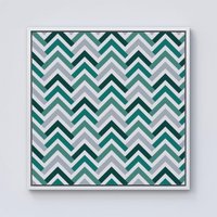 Warren Reed - Designer Geometric Retro Vintage Colored Chevron Pattern Framed Canvas in Off-White | Size: w10 inch x h10 inch