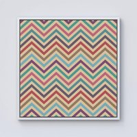 Warren Reed - Designer Geometric Vintage Colored Chevron Pattern Framed Canvas in Off-White | Size: w10 inch x h10 inch
