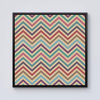 Warren Reed - Designer Geometric Vintage Colored Chevron Pattern Framed Canvas in Black | Size: w10 inch x h10 inch