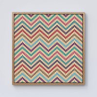 Warren Reed - Designer Geometric Vintage Colored Chevron Pattern Framed Canvas in Light Brown | Size: W30" x H30"