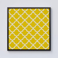 Warren Reed - Designer Geometric Yellow Quatrefoil Wave Framed Canvas in Black | Size: w10 inch x h10 inch