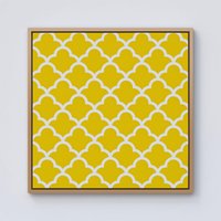 Warren Reed - Designer Geometric Yellow Quatrefoil Wave Framed Canvas in Light Brown | Size: w10 inch x h10 inch