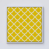 Warren Reed - Designer Geometric Yellow Quatrefoil Wave Framed Canvas in Off-White | Size: w40 inch x h40 inch