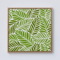 Warren Reed - Designer Green Leaf Pattern Framed Canvas in Light Brown | Size: W30" x H30"
