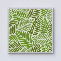 Warren Reed - Designer Green Leaf Pattern Framed Canvas in Off-White | Size: w40 inch x h40 inch