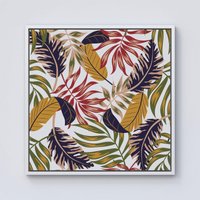 Warren Reed - Designer Hawaiian Style Jungle Leaves Framed Canvas in Off-White | Size: W16" x H16"