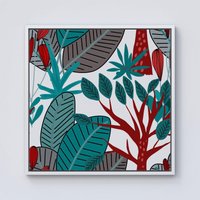 Warren Reed - Designer Jungle Exotic Summer Tropical Leaves Framed Canvas in Off-White | Size: w40 inch x h40 inch
