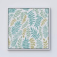 Warren Reed - Designer Multicolor Leafs & Branches Framed Canvas in Off-White | Size: W16" x H16"