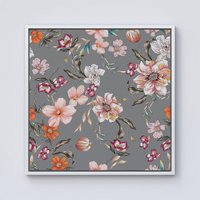 Warren Reed - Designer Peony, Lily, Tulip, Daisy Colorful On Grey Background Framed Canvas in Off-White | Size: W16" x H16"