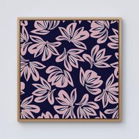 Warren Reed - Designer Pink Navy Floral Botanical Pattern Framed Canvas in Light Brown | Size: w10 inch x h10 inch