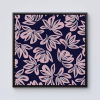 Warren Reed - Designer Pink Navy Floral Botanical Pattern Framed Canvas in Black | Size: W30" x H30"