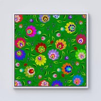 Warren Reed - Designer Polish Folk Floral Framed Canvas in Off-White | Size: w10 inch x h10 inch