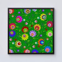 Warren Reed - Designer Polish Folk Floral Framed Canvas in Black | Size: w10 inch x h10 inch