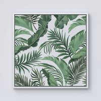 Warren Reed - Designer Trendy Tropical Leaves Framed Canvas in Off-White | Size: W16" x H16"