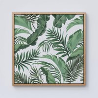 Warren Reed - Designer Trendy Tropical Leaves Framed Canvas in Light Brown | Size: W30" x H30"