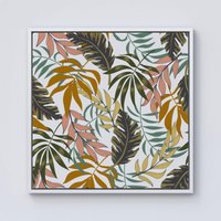 Warren Reed - Designer Tropical Leaves Framed Canvas in Off-White | Size: W30" x H30"