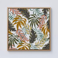 Warren Reed - Designer Tropical Leaves Framed Canvas in Light Brown | Size: w40 inch x h40 inch