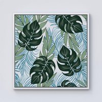 Warren Reed - Designer Tropical Pattern With Bright Plants & Flowers Framed Canvas in Off-White | Size: w40 inch x h40 inch