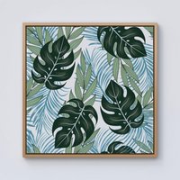Warren Reed - Designer Tropical Pattern With Bright Plants & Flowers Framed Canvas in Light Brown | Size: w40 inch x h40 inch